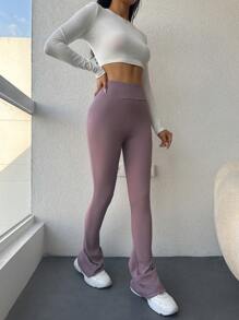 RueChic Athletic Pants With Ribbed Waistband - Pink - View 3