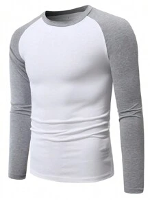 Manfinity Homme 男士秋季拼色插肩袖T恤 - 淺灰色 - 查看 5