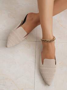 Ladies' Beige Flat Shoes - Beige - View 2
