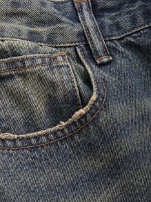 Dazy Star 女款斜口袋高腰寬腿牛仔褲 - 深色水洗藍 - 查看 7