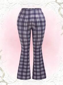 Flirla Plus Plaid Print Flare Leg Pants - Multicolor - View 1