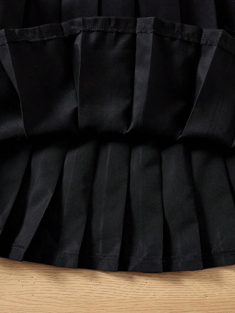 Tween Girl Letter Graphic Colorblock Hoodie & Pleated Skirt