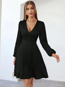 SHEIN Privé 休閒女士編織燈籠袖連身裙