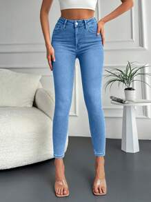 EURMUSE Women's High Waist Pocket Skinny Casual Versatile Jeans