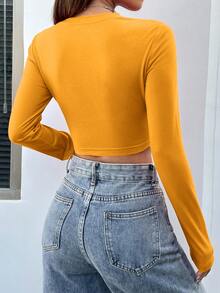 SHEIN EZwear Letter Graphic Crop Tee - Yellow - View 2