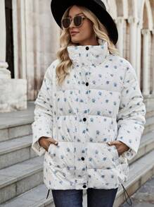 SHEIN Unity Abrigo con estampado floral de hombros caídos - Blanco - Ver 3