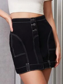 SHEIN SAIA SARJA PESPONTO CONTRASTANTE INVERTIDA FEMININO - Black - View 2