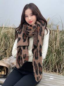 DAZY Women's Leopard Print Warm Scarf - Brown - View 4