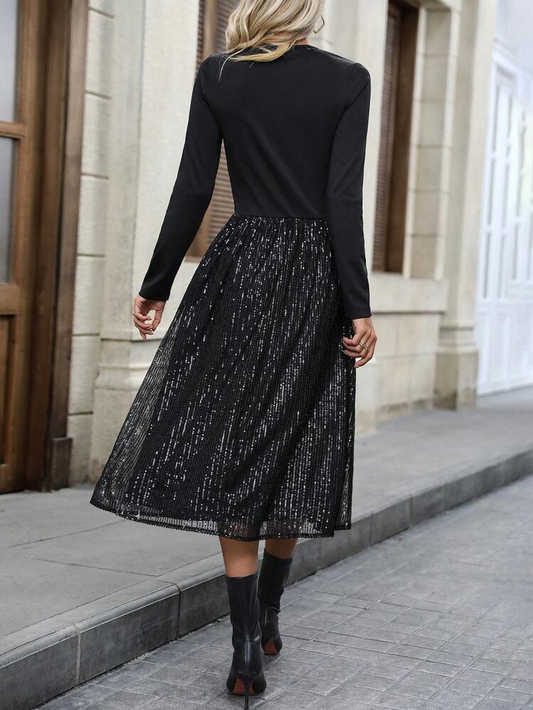 Women's Sequined Patchwork Dress Fall Cloth For Women