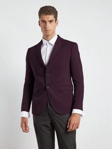 SHEIN Cottnline Men 1pc Solid Single Breasted Blazer - Burgundy - View 5