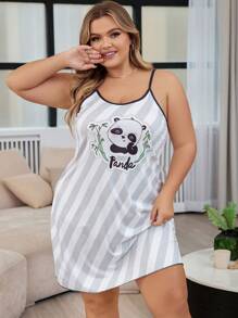 Plus Size Cartoon Bear Printed Homewear Dress - Light Grey - View 1