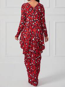 SHEIN Lady Leopard Print Draped Side Dress - Red - View 2