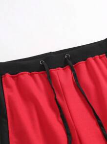 Manfinity Homme Men Zip Detail Drawstring Waist Sweatpants - Red - View 6