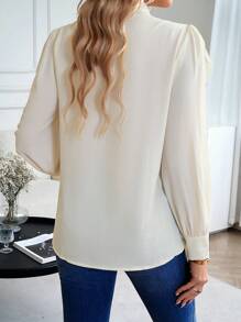 SHEIN VCAY Ruffle Trim Button Front Shirt - Apricot - View 2