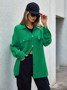 SHEIN Essnce Bolso Com Aba Camiseta Ombro Caído - Verde - Ver 3