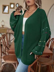 SHEIN LUNE 大碼落肩袖開襟開衫 - 綠色 - 查看 6