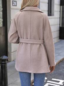 SHEIN LUNE Waterfall Collar Belted Overcoat - Mocha Brown - View 2