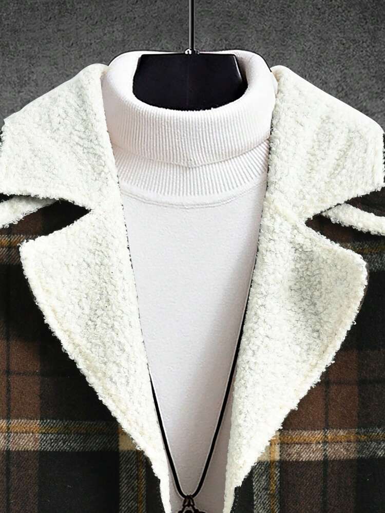 Loose Fit Men's Plaid Print Overcoat With Thermal Lining