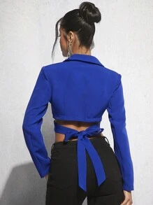 SHEIN BAE 西裝領短版西裝 - 寶藍色 - 查看 2