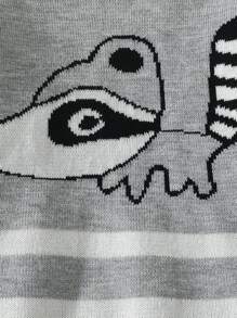 Young Boy Striped & Cartoon Pattern Sweater - Multicolor - View 4