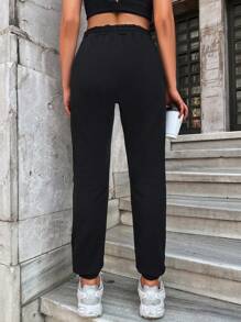 RueChic Solid Drawstring Waist Sweatpants - Black - View 2
