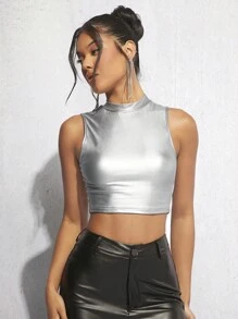 SHEIN BAE Top tank de cuello alto crop PU