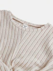 SHEIN 女大童前扭結條紋針織洋裝 - 杏色 - 查看 3