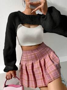 SHEIN Qutie 短休閒套頭衫套頭毛衣 - 黑色 - 查看 4