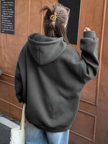 DAZY Letter Graphic Drop Shoulder Oversized Hoodie Sweatshirt - Dark Grey - View 2