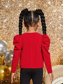 SHEIN Cô Gái Trẻ Tay áo Dây kéo mặt trước Áo khoác - Màu Đỏ Sâu - Xem 2