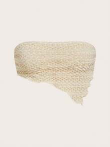 SHEIN ICON Asymmetrical Hem Crop Tube Top - Khaki - View 1