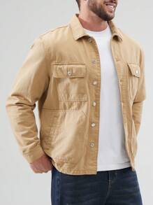 Manfinity Homme Men's Plus Size Turn Down Collar Denim Jacket - Brown - View 4