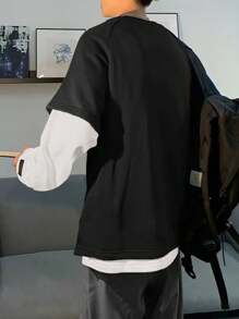 Manfinity Hypemode Sweat-shirt 2 En 1 À Manches Raglan Et Lettres Patchées Pour Hommes, Coupe Ample