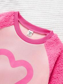 女大童愛心圖案插肩袖加絨內裏運動衫 - 玫紅色 - 查看 3
