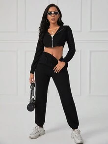 SHEIN Unity Pantalones deportivos unicolor de cintura elástica - Negro - Ver 4