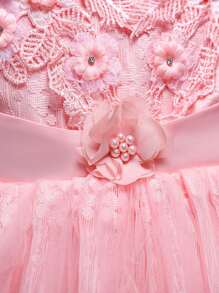 Girls' Pink Princess Dress With Long Skirt For Formal Occasions - Pink - View 4