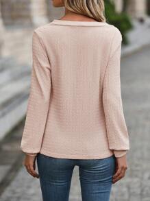 SHEIN Clasi 素色V領T恤 - 粉色 - 查看 2