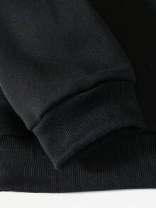 SHEIN EZwear 字母圖案加絨內裏運動衫 - 黑色 - 查看 5