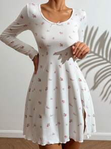 CottageSlumber Váy ngủ xẻ đùi họa tiết hoa nhỏ xinh xắn hoàn hảo cho mùa hè, họa tiết hoa rực rỡ, ấm cúng và thanh lịch, mùa thu và mùa đông - trắng - Xem 5