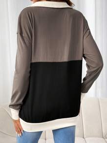 SHEIN Maternity Colorblock Half Zip Drop Shoulder Sweatshirt - Multicolor - View 2