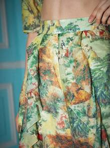 Alice McCall Designer Women Allover Print Ruffle Trim Wide Leg Pants, For Summer, Holiday, Festival