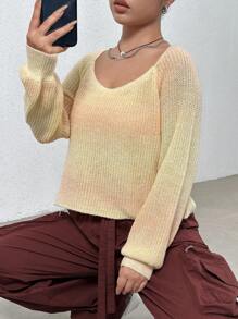 SHEIN LUNE Jersey crop de ombré de manga raglán - Multicolor - Ver 4