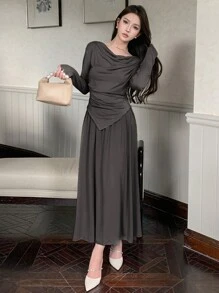 DAZY Conjunto de dos piezas para mujer, ropa de otoño - Gris Oscuro - Ver 1