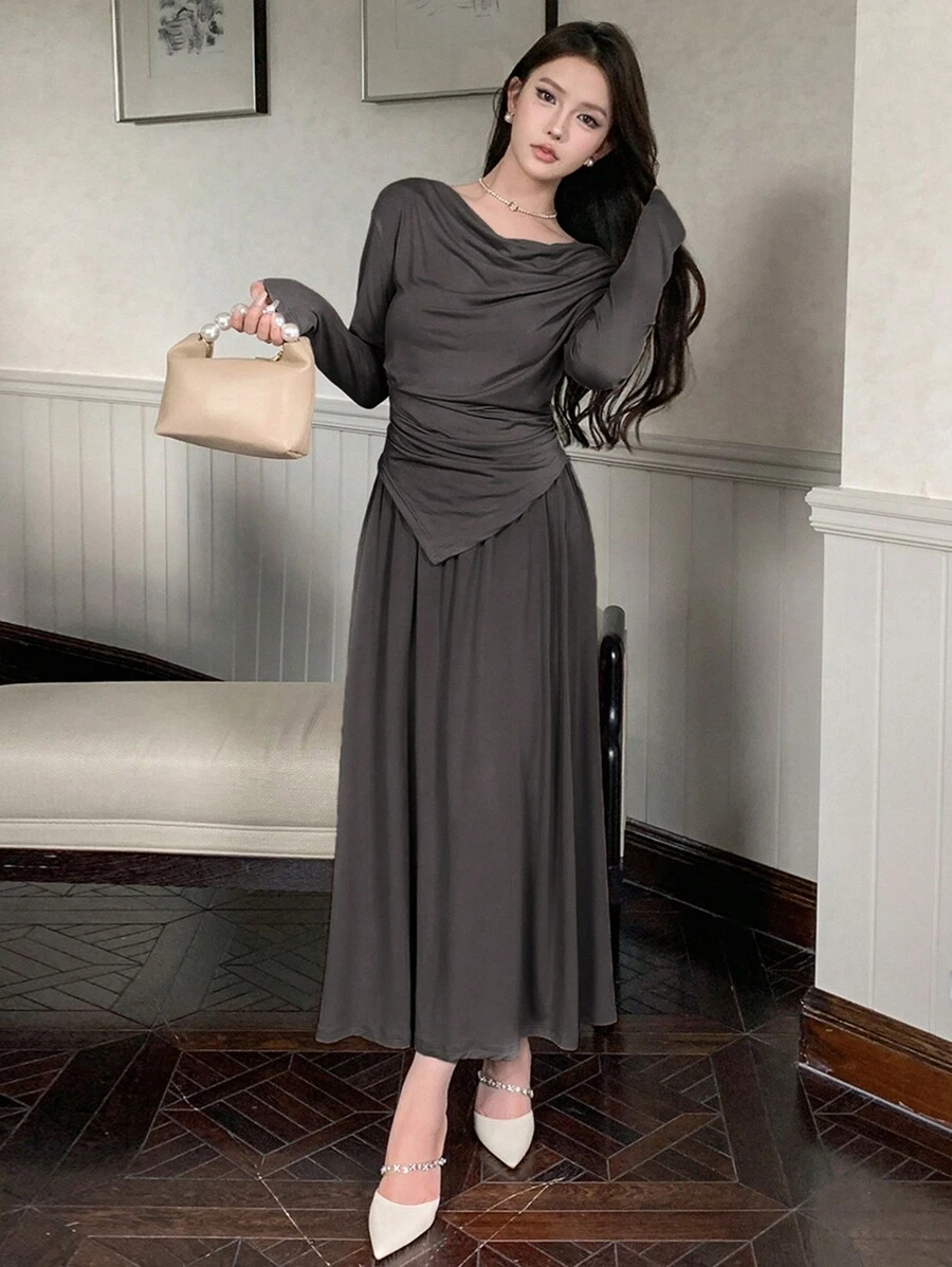 DAZY Conjunto de dos piezas para mujer, ropa de otoño - Gris Oscuro - Ver 1