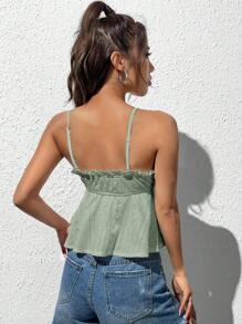SHEIN MOD Frill Trim Knot Front Schiffy Cami Top - Mint Green - View 2
