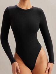 INAWLY Body tricotat cu nervuri solide, din material de toamnă pentru femei