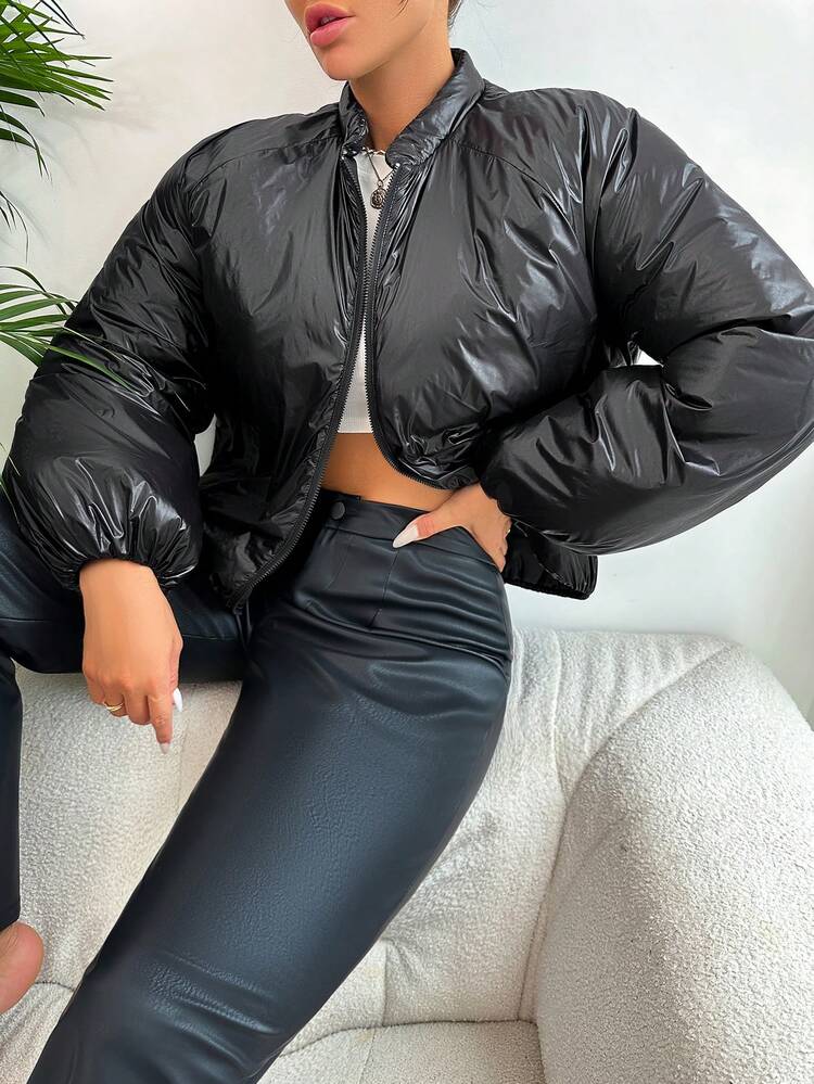 Zip Up Raglan Sleeve Padded Coat Fall Cloth For Women