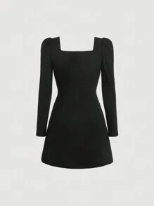 SHEIN MOD 前蝴蝶結泡泡袖洋裝 - 黑色 - 查看 2