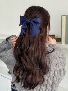 DAZY Minimalist Bow Decor Hair Clip Cute Valentines Claw Clips Hair Claws Hair Barrettes - Navy Blue - View 3