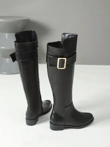 Của phụ nữ Thời trang Giày ống cao đầu gối , Đen Màu sắc , Kim loại Khóa Đồ trang trí , Dây kéo bên , Linh hoạt Cao Ống Giày ống , Mùa thu Và Mùa Đông , Chóp giầy tròn , Dày Gót chân , Dài Giày ống , Thoải mái Của phụ nữ Bốt Cưỡi - màu đen - Xem 3